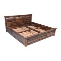 Checks Brown Color Solid Wood Bed - Image 9