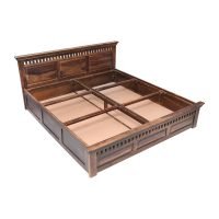 Checks Brown Color Solid Wood Bed - Image 2