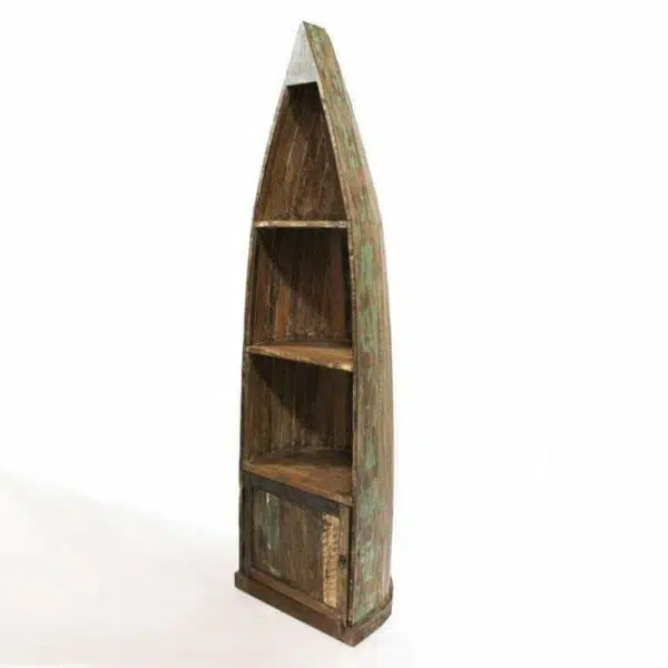 Ociana Boat Reclaimed Wood Bookshelf | Rustic Boat Shaped Wooden Bookshelf | Reclaimed Wood Bookshelf | Soni Art