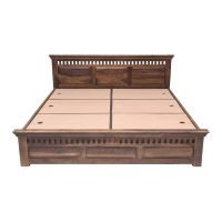 Checks Brown Color Solid Wood Bed - Image 5