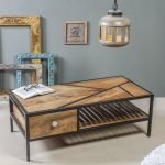 Rosine Industrial Solid Wooden Coffee Table 40x20x16" | Coffee Table for Living Room | Solid Wood Coffee Table | Coffee table with Storage | Soni Art