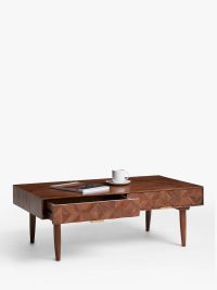 Lucia Acacia Wood Coffee Table with 2 Drawer | Wooden Coffee Table with Storage | Acacia Wood Furniture | Solid Wood Furniture Online | Brown Coffee Table | Soni Art