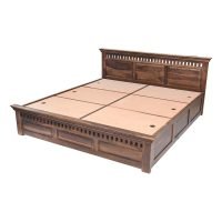 Checks Brown Color Solid Wood Bed - Image 6