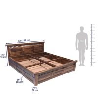 Checks Brown Color Solid Wood Bed - Image 7