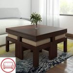 Oravi Sheesham Wooden Coffee Table With Cushion Stools | Wooden Coffee Table | Living Room Furniture | Sheesham Wood Furniture by Soni Art