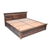 Checks Brown Color Solid Wood Bed - Image 4