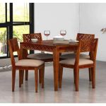 Antelo Dining Set with Four Chair | Wooden Dining Set | Four Seater Wooden Dining Set | Square Dining Set | Wooden Dining Table with 4 Chairs | Soni Art
