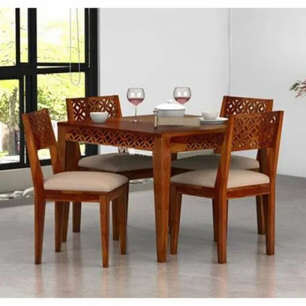 Antelo Dining Set with Four Chair | Wooden Dining Set | Four Seater Wooden Dining Set | Square Dining Set | Wooden Dining Table with 4 Chairs | Soni Art