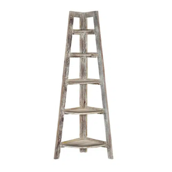 Jalna Wooden Corner Rack Rustic Finish 25x18x62.5'' | Buy Wooden Magazine Rack Online | Magazine Stands | Soni Art