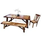 Mira Sheesham Wood Dining Set with Bench | Buy 6 seater wooden dining set online in India | Wooden Dining Room Furniture Online | Soni Art