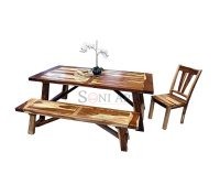 Mira Sheesham Wood Dining Set with Bench | Buy 6 seater wooden dining set online in India | Wooden Dining Room Furniture Online | Soni Art