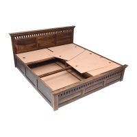 Checks Brown Color Solid Wood Bed - Image 10