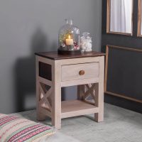 Frexo Wooden White Bedside Table Nightstand 16x15x18" Set of Two | Buy Wooden Bedside Table Online | Solid Wood Nightstand | Bedside Table with Drawer | Soni Art