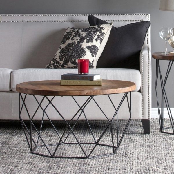 Chester Wood and Iron Geometric Round Coffee Table by Kosas Home fdeeb41d 354e 4499 9d47 dd6960621320 | Soni Art