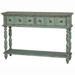 Udona Light Green Distress Finish Wooden Console | Wooden Console with Drawers | Mango Wood Furniture | Soni Art