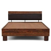 Ferrel Solid Sheesham Wood Bed Back Cushion Support | Wooden Double beds Online at Best Prices | Sheesham Wood Bedroom Furniture | Bed with Back Cushion | Soni Art