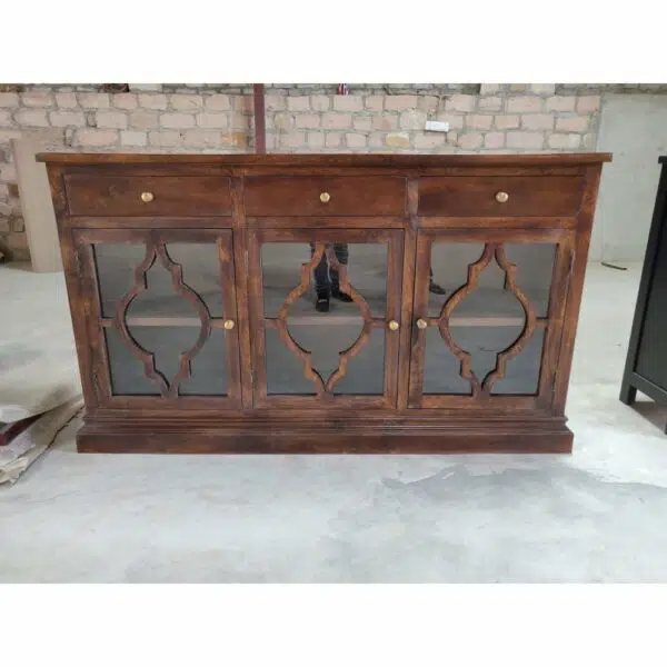 Brown Mango Solid Wood Buffet Unit With 3 Drawer | Solid Wood Sideboard | Wooden cabinet Sideboard | Wooden Buffet Units | Soni Art