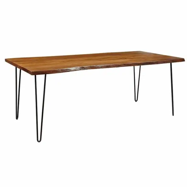 Lancer Solid Wood Live Edge Acacia Table With Iron Hair Pin Base 63" | Wooden Rectangular Table | Industrial Furniture | Industrial Table | Soni Art