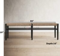 Calilo Solid Mahogany and Seagrass Entryway Bench Coastal 3-Seater Soni Art - Image 3