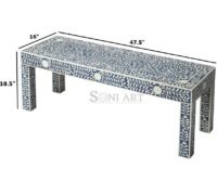 Flowery Bone Inlay Wooden Bench 47 Inches - Image 3