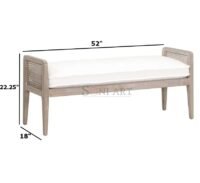 Ashley Solid Wood 2-Seater Bench with Cane Side Panels Upholstered Seat | Living Room or Entryway | Soni Art - Image 3
