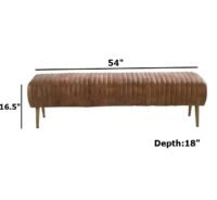 Aurelia Modern Ribbed Buff Leather Bench Golden Base Legs - Image 3