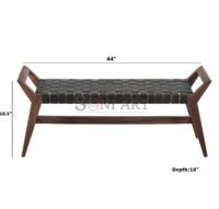 Tressa Solid Wood Bench with Leather Strap Seating Modern Chic Style - Image 3