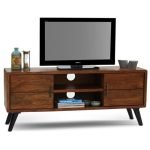 Mango Wooden Tv Unit with 2 Doors | Wooden TV Cabinet with Open Shelfs | Soni Art