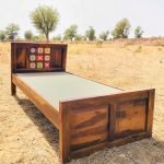 Solid Sheesham Wood Antique Tiles Single Bed 38x81x36 Inch | Buy Wooden Single Bed | Buy Wooden Bed Online | Buy Wooden Bedroom Furniture Online | Solid Wood Single Bed | Soni Art