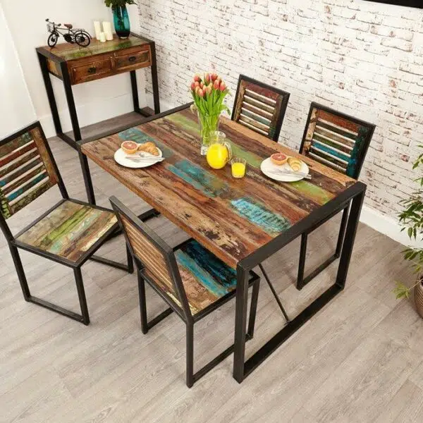 Hawk Industrial Dining Table with 6 Chairs | Reclaimed Mango Wood 6-Seater Dining Set | Dining Room Furniture | Mango Wood Dining Table | Soni Art