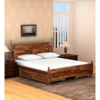 Arpino Classic Indian Bed Brown Colour | Buy Sheesham Wood Double Beds Online | Buy Wooden Beds in Brown at best prices online in India | Sheesham Wood Furniture | Soni Art