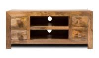 Sanfins Mango Wood TV Console | Mango Wood Storage Unit | Wooden TV Unit with Storage | Living Room TV Unit with Storage | Mango Wood TV Cabinet | Soni Art