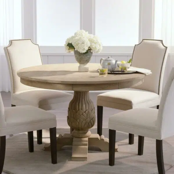 Nixon Natural Wooden Dining Table | Round Wooden Dining Table | 4 Seater Dining Table | Solid Wood Dining Table | Soni Art