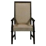 Banzi Long Sheesham Wood Upholstered Chair | Buy Wooden Dining Chairs Online | Wooden Arm Chairs | Soni Art