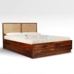 Fazana Sheesham Wood Storage Bed with Genuine Wood Cane
