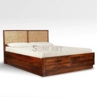Fazana Sheesham Wood Storage Bed with Genuine Wood Cane