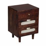 Fazana Sheesham Wood Cane Bedside Table | Buy Wooden Bedside table for Bedroom Online | Bedside Cabinet with Drawers | Soni Art