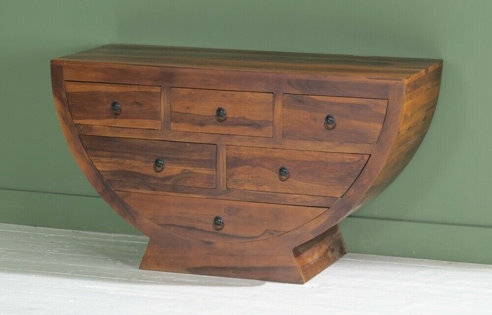 0005498 urban deco ganga indian sheesham wood 6 drawer half round living room chest | Soni Art