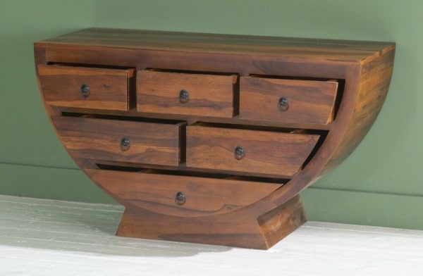 0005499 urban deco ganga indian sheesham wood 6 drawer half round living room chest | Soni Art