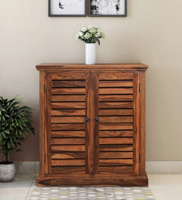 0010225 solid wood shoe cabinet in natural finish | Soni Art