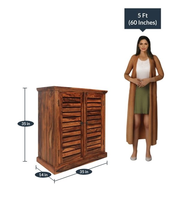 0010231 solid wood shoe cabinet in natural finish | Soni Art