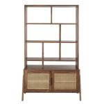Carlton Solid Wood Cane Door Semi Open Bookshelf 43.3x17x73 Inches | Soni Art | Buy Wooden Bookshelf Online | Rattan bookshelf