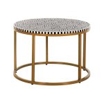 Linton Bone Inlay Coffee Table with Metal Base 27.5x18 Inches | Buy Coffee Table Online | Round Coffee table | Metal Coffee Table | Bone Inlay Furniture