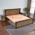 Vitalia Solid Sheesham Wood Ceramic Tiles and Brass Fitted Bed