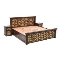 Vitalia Solid Sheesham Wood Ceramic Tiles and Brass Fitted Bed | Wooden Double Bed | Sheesham Wood Bed | Wooden Double Bed | Brass Fitted Bed | Wooden Bedroom Furniture Online | Soni Art