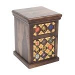 Vitalia Sheesham Wood Bedside Table with Tiles and Brass Fittting | Wooden Bedside Table Online | Buy Wooden Bedside Online | Bedside Cabinet | Soni Art