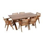 Pierre Jeanneret Design Teak Wood Dining Set Cane Seat and Back | Buy Wooden Dining Set | Six Seater Dining Set | Soni Art