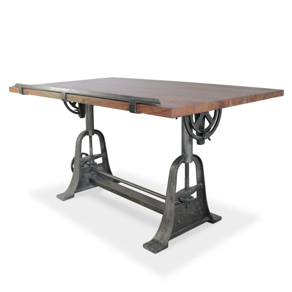 industrial architects drafting desk adjustable crank cast iron base tilt top desk rustic deco | Soni Art