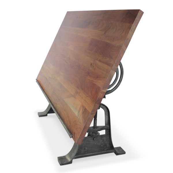 industrial architects drafting desk adjustable crank cast iron base tilt top desk rustic deco | Soni Art