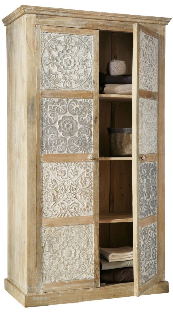solid mango wood wardrobe in white and silver w 100cm 1000 1 4 129728 9 | Soni Art